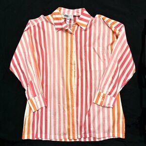 Beach Riot Striped Button Down Shirt - Pink and Orange
